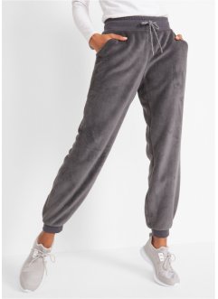 Pantaloni da jogging in pile con fascette al fondo, bpc bonprix collection