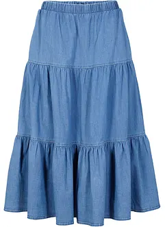 Gonna di jeans midi a balze, bonprix