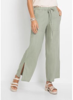 Pantaloni culotte in misto lino con cinta comoda Bonprix Donna Abbigliamento Pantaloni e jeans Pantaloni Pantaloni culottes Verde 