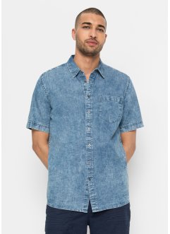 Blu Bonprix Uomo Abbigliamento Camicie Camicie denim Camicia in jeans a maniche corte in look sbiadito 