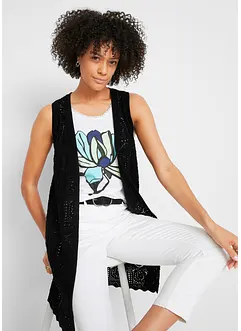 Gilet lungo in maglia traforata, bonprix
