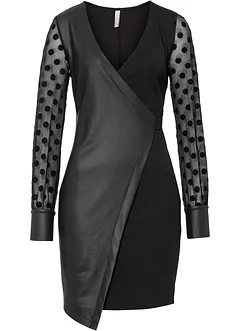 Abito in similpelle con inserto in jersey e maniche in pizzo a pois, bonprix
