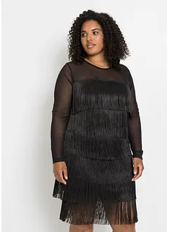 Abito midi in mesh vaporoso con frange, bonprix
