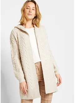 Cardigan con lavorazione a trecce e cappuccio, bonprix