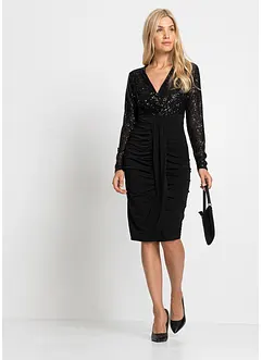 Abito in jersey con paillettes e drappeggio, bonprix