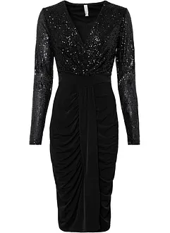 Abito con paillettes e drappeggio, bonprix