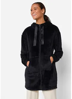 Giacca lunga da casa in pile ultra morbido con cappuccio, bonprix