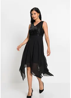 Abito da sera midi in fine chiffon con paillettes, bonprix