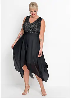 Abito da sera midi in fine chiffon con paillettes, bonprix