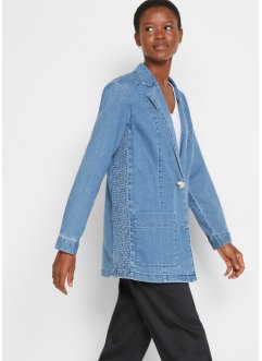 Blazer lungo in jeans con inserti smock ai lati, bpc bonprix collection