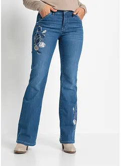 Jeans a zampa con ricami floreali, bonprix