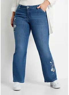 Jeans a zampa con ricami floreali, bonprix