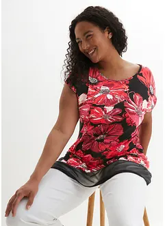 Maglia lunga con chiffon, bonprix