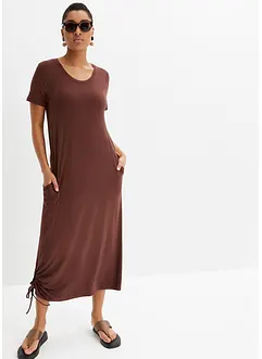 Abito midi di jersey con arricciatura e tasche ai lati, bonprix