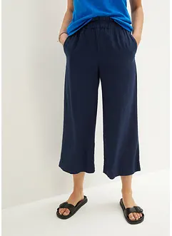 Pantaloni culotte cropped in misto lino leggero, bonprix
