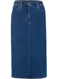 Gonna midi di jeans elasticizzata leggermente svasata con cinta comoda, bonprix