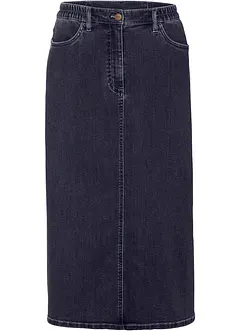 Gonna midi di jeans elasticizzata leggermente svasata con cinta comoda, bonprix