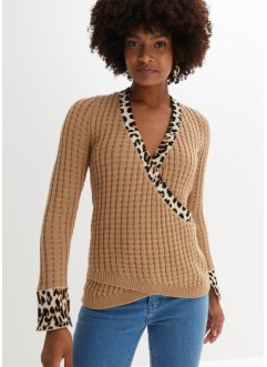 Maglione con effetto a portafoglio e dettagli leopardati, BODYFLIRT boutique