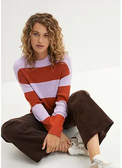 Maglione con scollo rotondo in maglia fine color block, bonprix