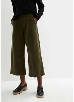 Pantaloni culotte cropped di velluto elasticizzato con cinta comoda, vita alta, bonprix