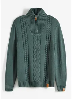 Maglione in filato grosso con zip e lavorazione a trecce, bonprix