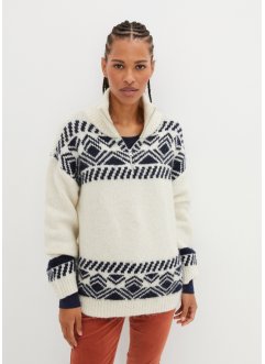 Maglione norvegese con colletto e zip in misto lana, bpc bonprix collection