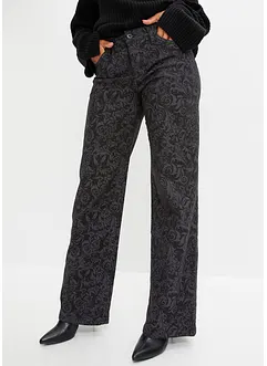 Jeans wide leg con fantasia lucida, a vita media, bonprix