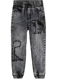 Jeans termici con elastico in vita e motivo con dinosauri, regular fit, bonprix