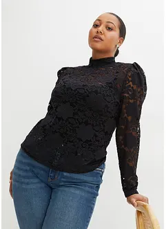 Maglia aderente in pizzo a maniche lunghe, bonprix