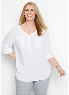 Blusa a maniche lunghe con scollo a V in viscosa fluente, bonprix