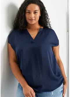 Blusa casual a maniche corte con spalle scese in satin, bonprix