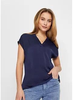 Blusa casual a maniche corte con spalle scese in satin, bonprix