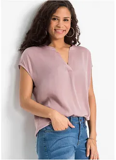Blusa casual a maniche corte con spalle scese in satin, bonprix