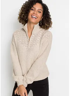 Maglione traforato con zip, bonprix
