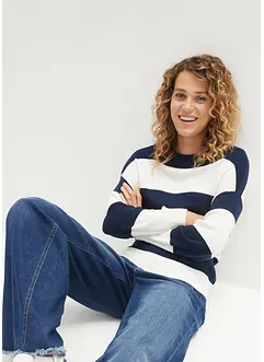 Maglione con scollo rotondo in maglia fine color block, bonprix