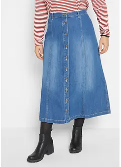 Gonna midi di jeans elasticizzato comfort, bonprix