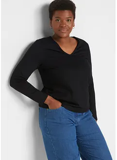 Maglia a maniche lunghe con scollo a V in cotone biologico, bonprix