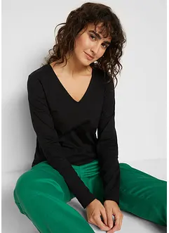 Maglia a maniche lunghe con scollo a V in cotone biologico, bonprix