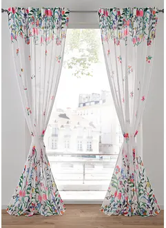 Tenda trasparente con stampa floreale e fermatenda (pacco da 2), bonprix