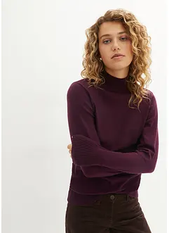 Maglione basic in maglia fine con collo dritto e cotone riciclato, bonprix