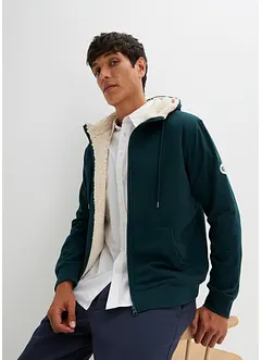 Felpa termica con zip, cappuccio e fodera effetto peluche, bonprix