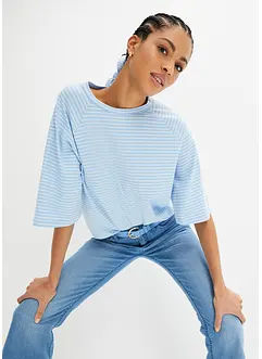 T-shirt a righe a maniche raglan accollata, bonprix