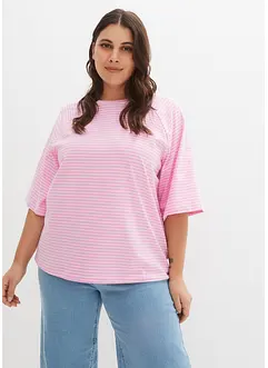 T-shirt a righe a maniche raglan accollata, bonprix