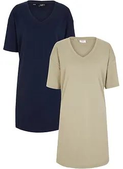 Abito t-shirt oversize con scollatura a V (pacco da 2), bonprix