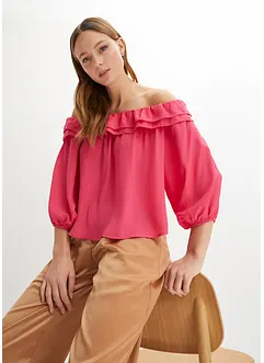 Blusa con spalle scoperte in poliestere riciclato, bonprix