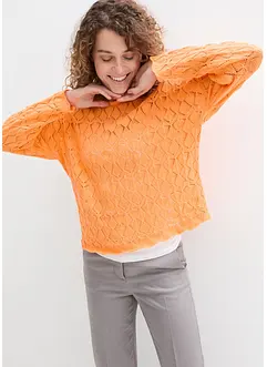 Maglione traforato in misto lino e taglio boxy, bonprix