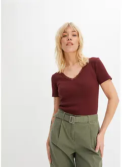 Maglia a costine con pizzo, bonprix