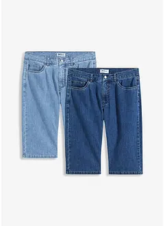 Bermuda in jeans lunghi e elasticizzati, regular fit (pacco da 2), bonprix