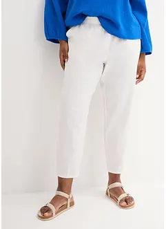 Pantaloni cropped in misto lino con cinta comoda a vita alta, bonprix