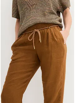 Pantaloni in puro lino con elastico in vita, bonprix